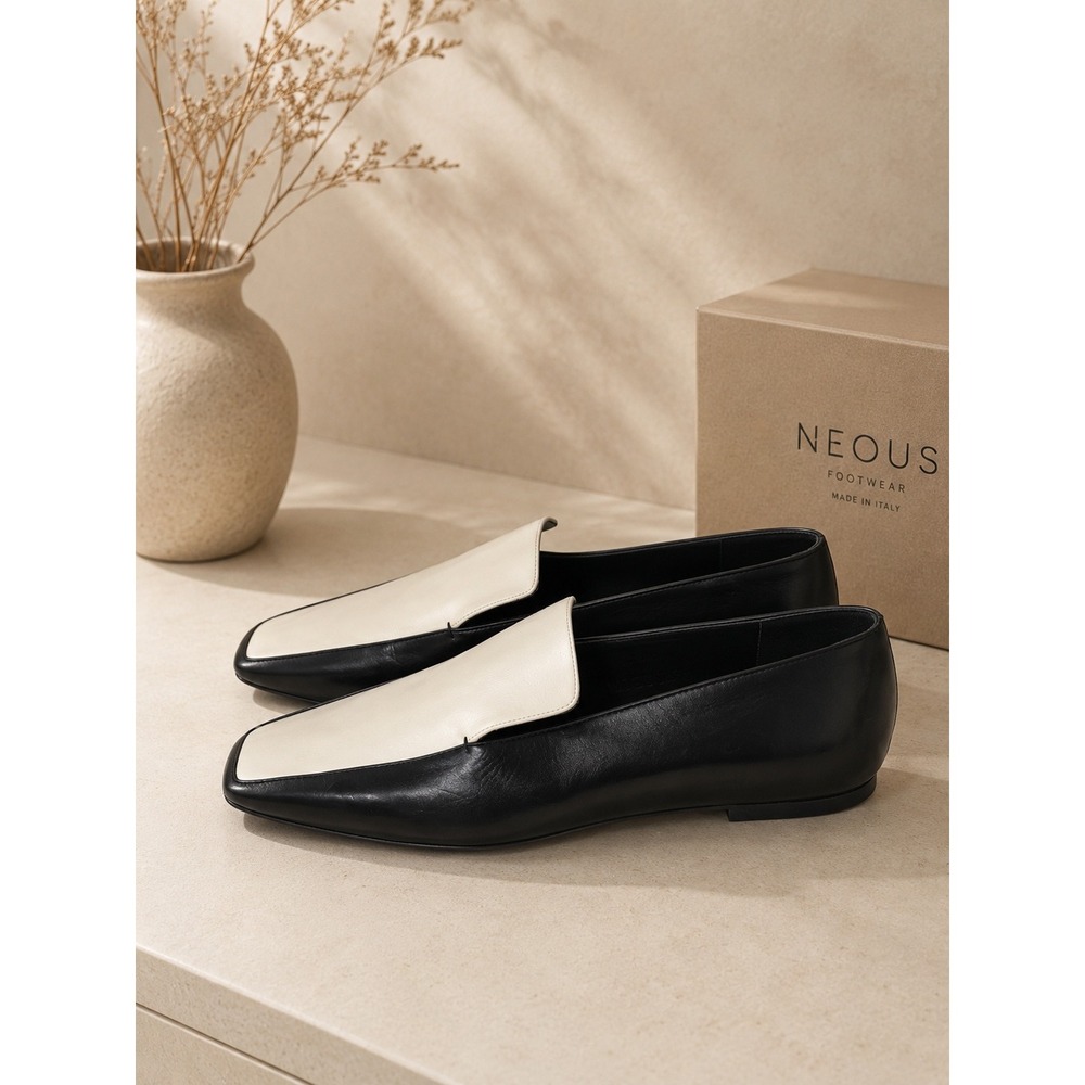 NEOUS Loda Colour-block Leather Square Toe Loafers Black Made in Italy Size 41